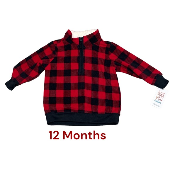 Boys Carter’s Baby 12 Mo Months Quarter 1/4 Zip Red Long Sleeve Fleece Pullover - Picture 2 of 8